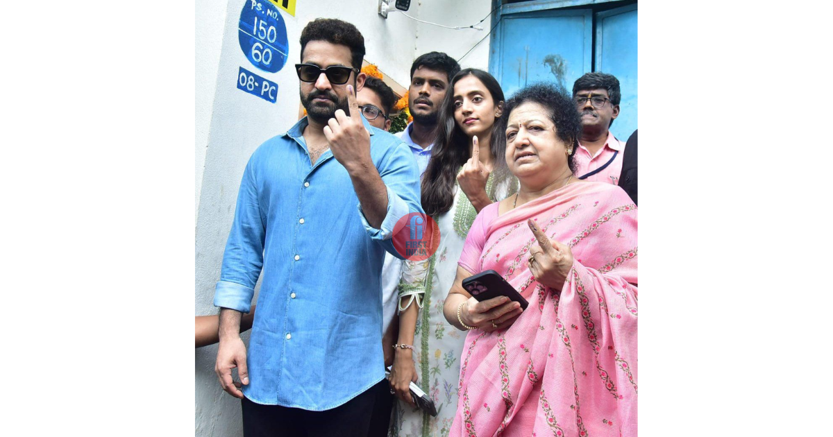 Man of Masses NTR Jr stands in a public queue to cast his vote for Lok Sabha elections in Hyderabad